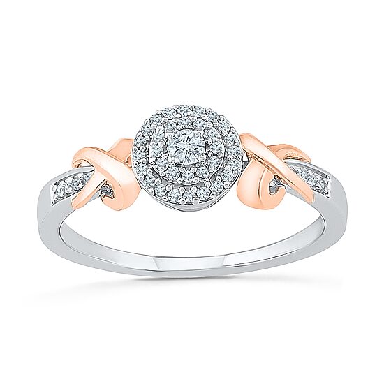 Promise My Love Womens 1/6 CT. T.W. Natural White Diamond 10K Rose Gold Over Silver Round Promise Ring