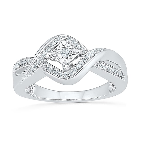 Promise My Love Womens 1/10 CT. T.W. Natural White Diamond Sterling Silver Round Promise Ring