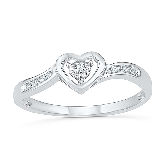 Promise My Love Womens Diamond Accent Natural White Diamond 10K Gold Heart Side Stone Promise Ring