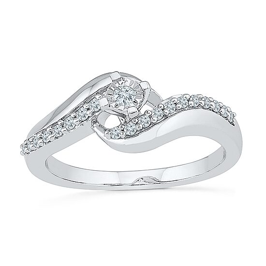 Promise My Love Womens 1/5 CT. Natural White Diamond Sterling Silver Round Promise Ring
