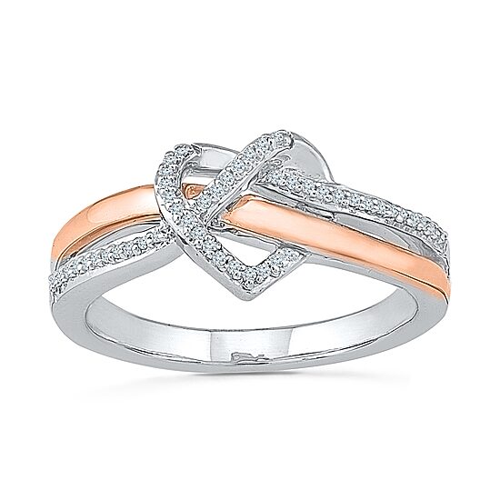 Promise My Love Womens Diamond Accent Natural White Diamond 10K Gold Over Silver Heart Side Stone Promise Ring