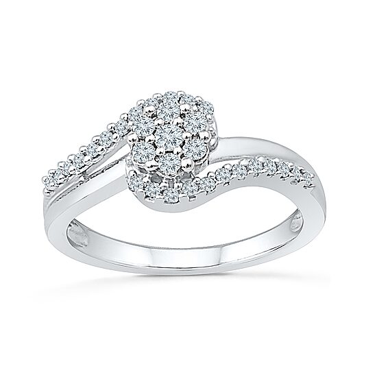 Promise My Love Womens 1/3 CT. T.W. Natural White Diamond Sterling Silver Round Promise Ring
