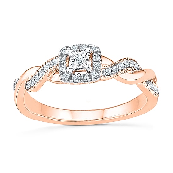 Promise My Love Womens 1/6 CT. T.W. Natural White Diamond 10K Gold Cushion Side Stone Promise Ring