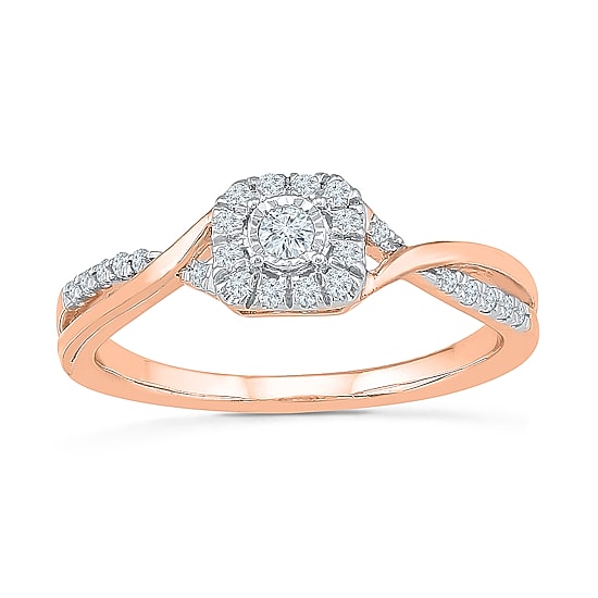 Promise My Love Womens 1/5 CT. Natural White Diamond 10K Gold Cushion Crossover Halo Promise Ring