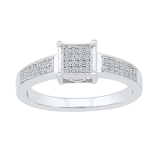 Womens 1/6 CT. T.W. Natural White Diamond Sterling Silver Side Stone Promise Ring