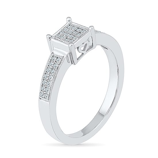 Womens 1/6 CT. T.W. Natural White Diamond Sterling Silver Side Stone Promise Ring