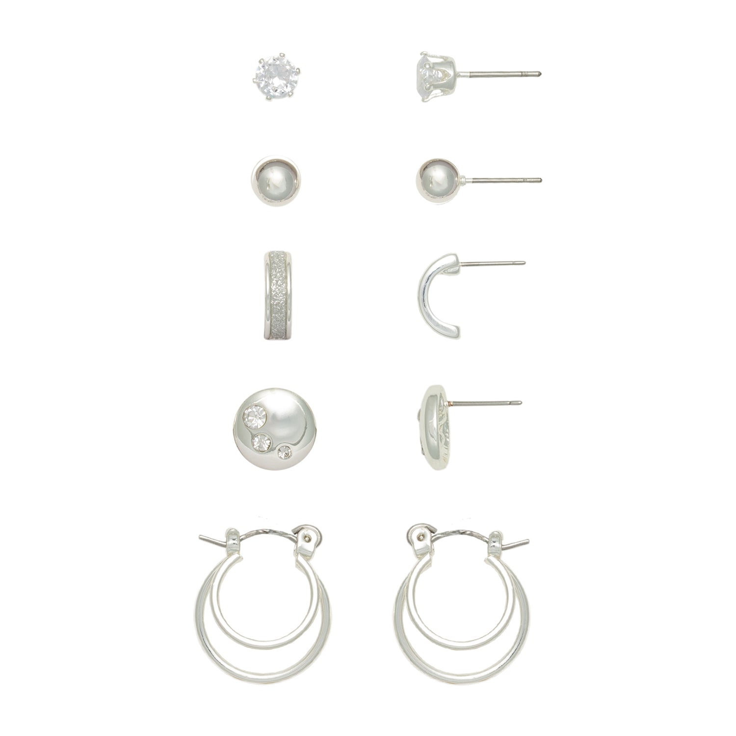 Mixit Womens Cubic Zirconia Round Hypoallergenic 5 Pair Earring Set