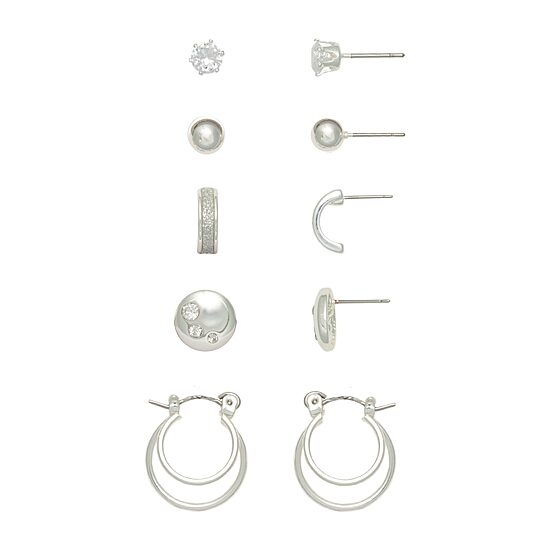 Mixit Womens Cubic Zirconia Round Hypoallergenic 5 Pair Earring Set