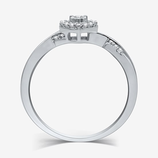 Promise My Love Sterling Silver Womens 1/10 CT. T.W. Natural White Diamond Sterling Silver Heart Side Stone Halo Promise Ring