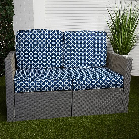 Mozaic Company Deep Seating Loveseat Cushion Set,Corded Patio Seat Cushion - Hockley Fresco Navy