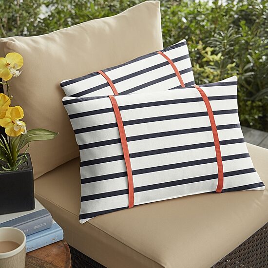 Mozaic Company Lumbar W/Double Flange (Set Of 2)  Rectangular Outdoor Pillow - Lido Indigo