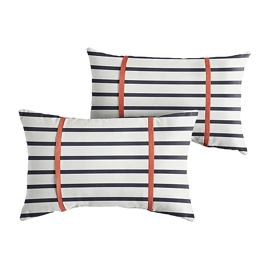 Mozaic Company Lumbar W/Double Flange (Set Of 2)  Rectangular Outdoor Pillow - Lido Indigo
