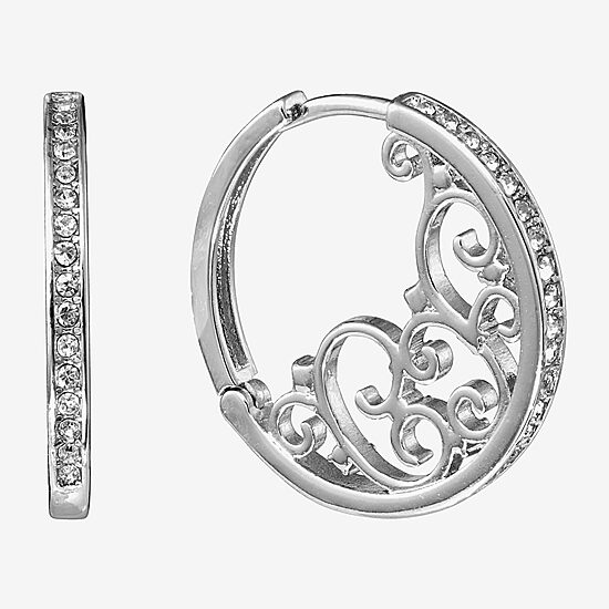Sparkle Allure Filigree Womens Crystal 23.6mm Hoop Earrings