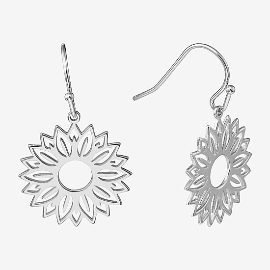 Silver Reflections Womens Pure Silver Over Brass Flower Drop Earrings