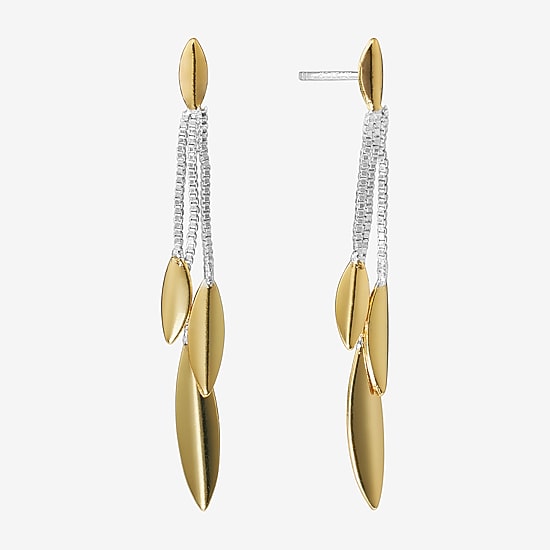 Silver Reflections Tri Womens 24K Gold Over Brass Pure Silver Over Brass Drop Earrings