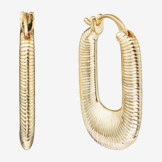 Silver Reflections Textured Womens 14K Gold Over Brass 29.4mm Square Hoop Earrings