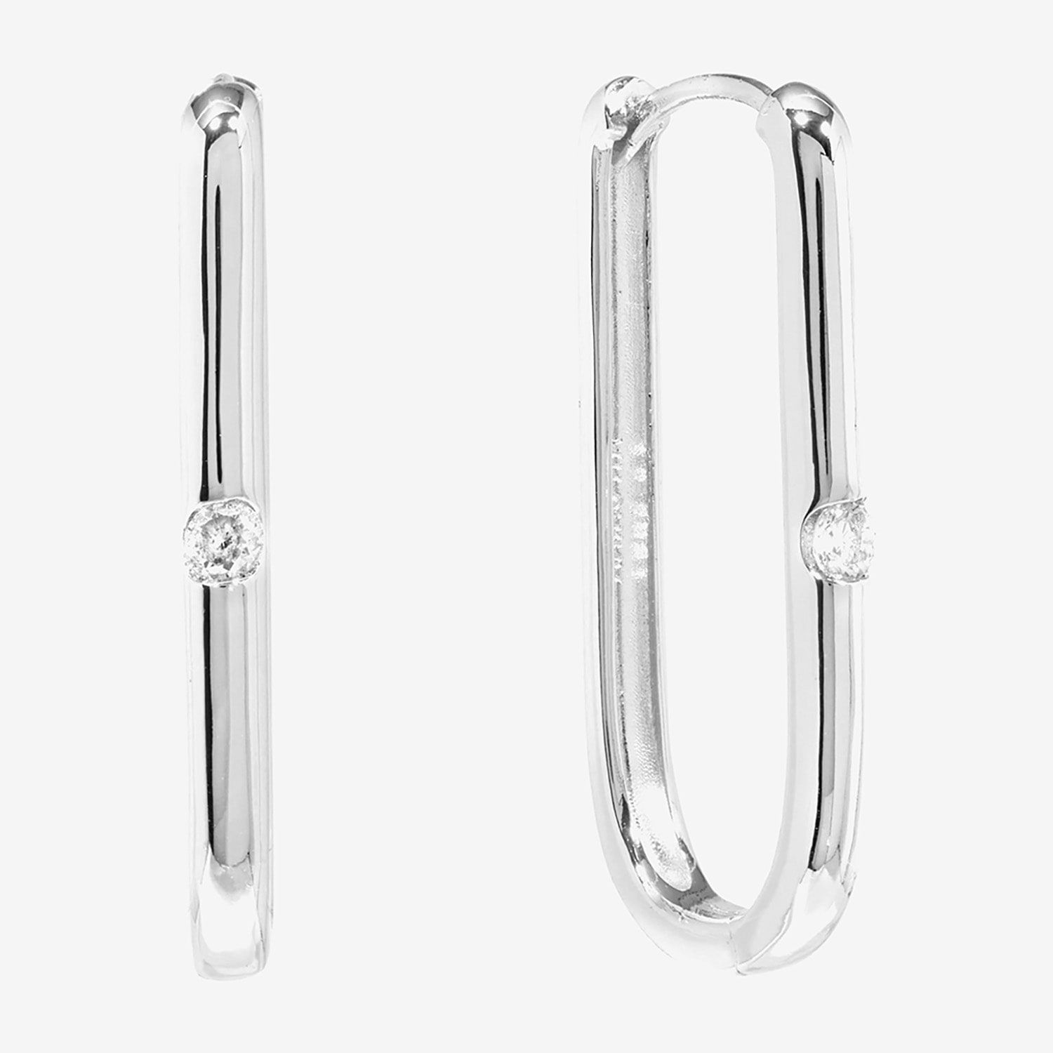 Silver Reflections Womens Cubic Zirconia 34.7mm Oval Hoop Earrings