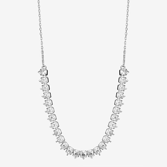 Silver Reflections Frontal Womens Cubic Zirconia Pure Silver Over Brass 16 Inch Tennis Necklace