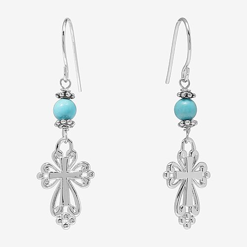 Sparkle Allure Womens Turquoise Howlite Pure Silver Over Brass Cross Drop Earrings, One Size