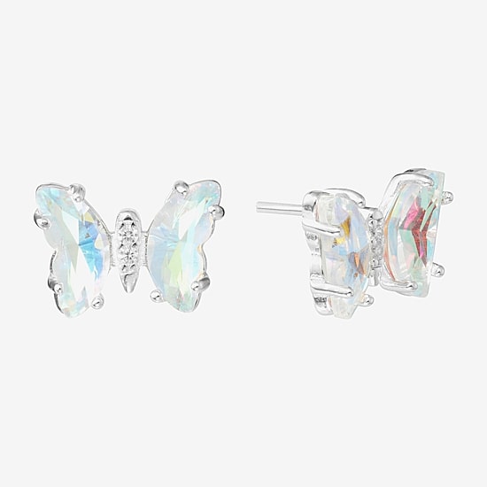 Silver Treasures Blue Cubic Zirconia Sterling Silver 7.8mm Butterfly Stud Earrings
