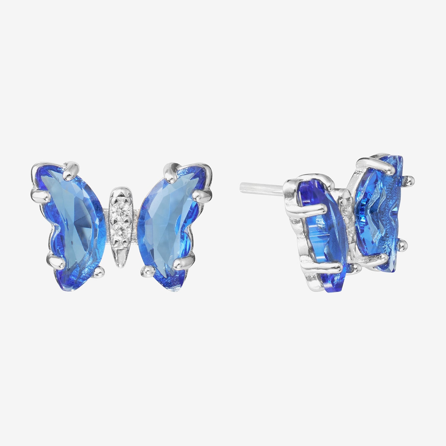 Silver Treasures Blue Cubic Zirconia Sterling 7.8mm Butterfly Stud Earrings