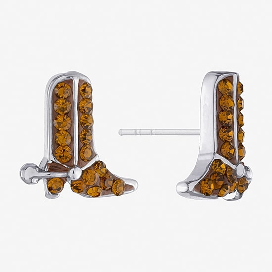Silver Treasures Cowboy Boot Brown Crystal Sterling Silver 9.9mm Stud Earrings