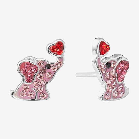 Silver Treasures Elephant Pink Crystal Sterling Silver 11.4mm Heart Stud Earrings
