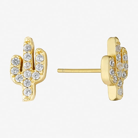 Silver Treasures Cactus Cubic Zirconia 14K Gold Over Silver 7.1mm Stud Earrings