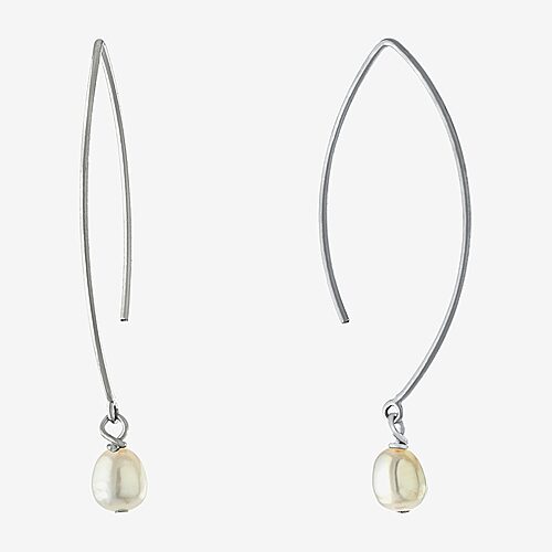 Silver Treasures Threader Womens White Cultured Freshwater Pearl Sterling Silver Drop Earrings, One Size