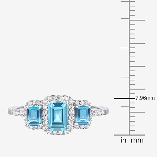 Womens Gemstone 14K Gold Over Silver Halo 3-Stone Cocktail Ring
