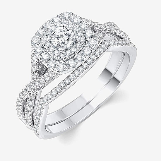Signature By Modern Bride Womens 3/4 CT. T.W. Natural White Diamond 10K Gold Cushion Bridal Set