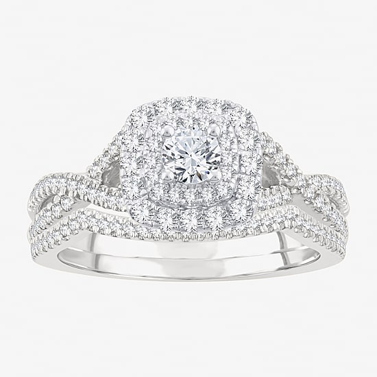 Signature By Modern Bride Womens 3/4 CT. T.W. Natural White Diamond 10K Gold Cushion Bridal Set