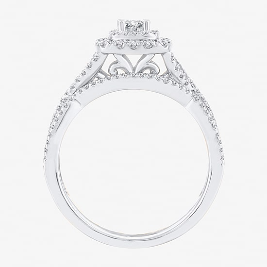 Signature By Modern Bride Womens 3/4 CT. T.W. Natural White Diamond 10K Gold Cushion Bridal Set
