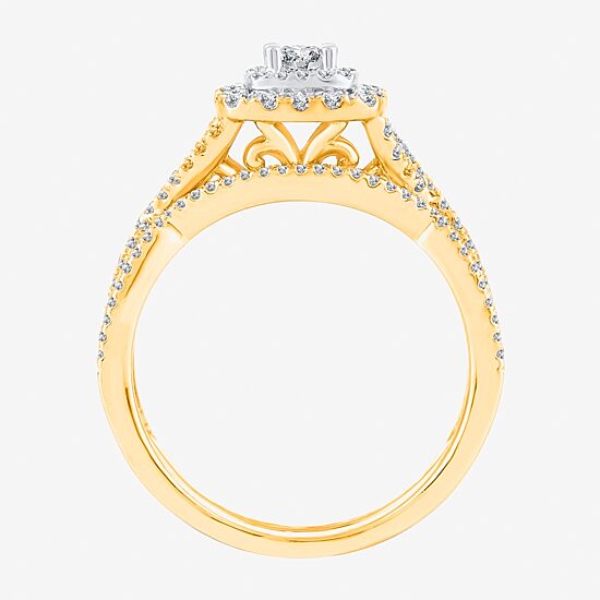 Signature By Modern Bride Womens 3/4 CT. T.W. Natural White Diamond 10K Gold Cushion Bridal Set