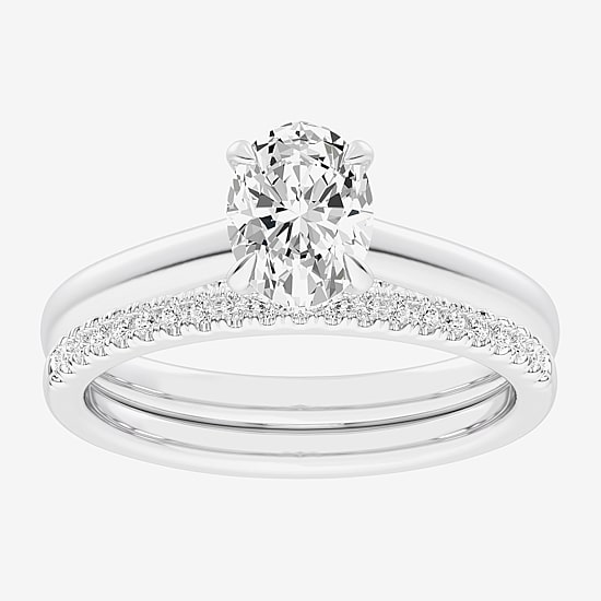 (G / Vs2-Si1) Womens 1 1/4 CT. T.W. Lab Grown White Diamond 14K Gold Oval Solitaire Bridal Set