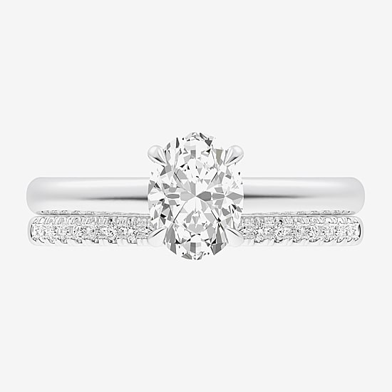 (G / Vs2-Si1) Womens 1 1/4 CT. T.W. Lab Grown White Diamond 14K Gold Oval Solitaire Bridal Set