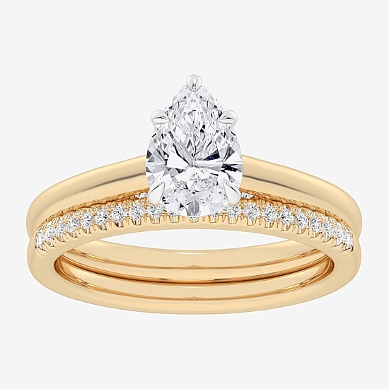 (G / Vs2-Si1) Womens 1 1/4 CT. T.W. Lab Grown White Diamond 14K Gold Pear Solitaire Bridal Set
