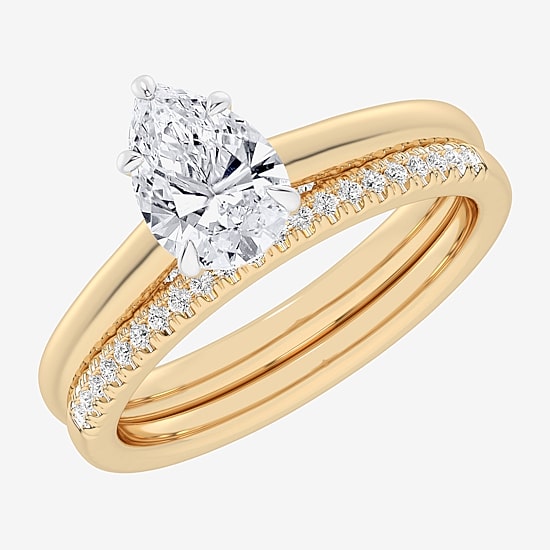 (G / Vs2-Si1) Womens 1 1/4 CT. T.W. Lab Grown White Diamond 14K Gold Pear Solitaire Bridal Set