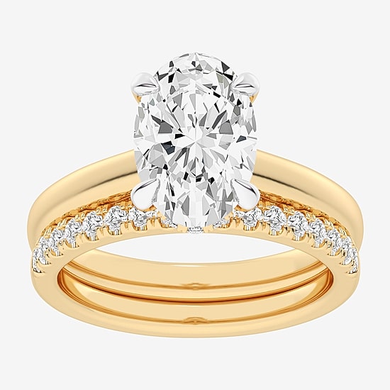(G-H / Vs2-Si1) Womens 3 1/2 CT. T.W Lab Grown White Diamond 14K Gold Oval Solitaire Bridal Set