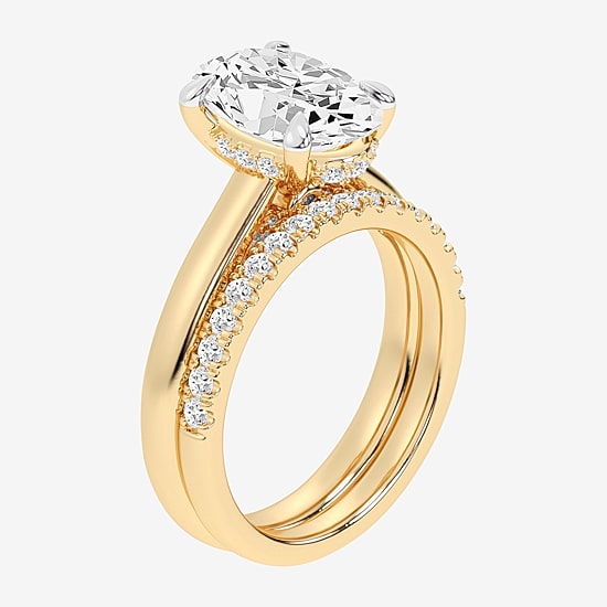 (G-H / Vs2-Si1) Womens 3 1/2 CT. T.W Lab Grown White Diamond 14K Gold Oval Solitaire Bridal Set