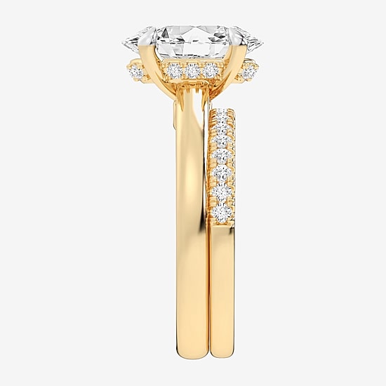 (G-H / Vs2-Si1) Womens 3 1/2 CT. T.W Lab Grown White Diamond 14K Gold Oval Solitaire Bridal Set
