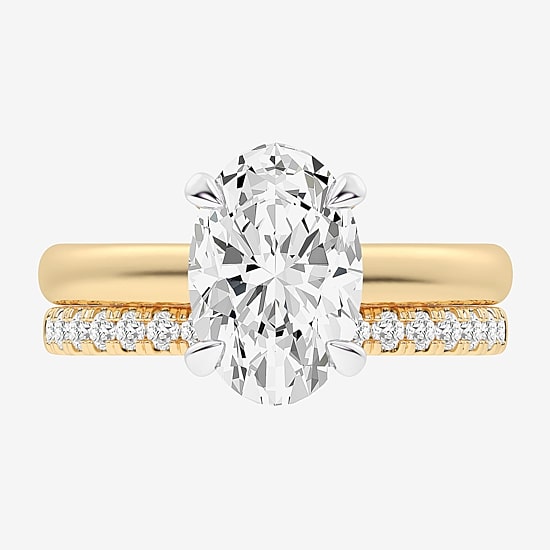 (G-H / Vs2-Si1) Womens 3 1/2 CT. T.W Lab Grown White Diamond 14K Gold Oval Solitaire Bridal Set