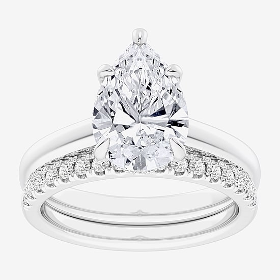(G-H / Vs2-Si1) Womens 3 1/2 CT. T.W Lab Grown White Diamond 14K Gold Pear Solitaire Bridal Set