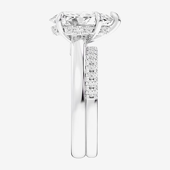 (G-H / Vs2-Si1) Womens 3 1/2 CT. T.W Lab Grown White Diamond 14K Gold Pear Solitaire Bridal Set