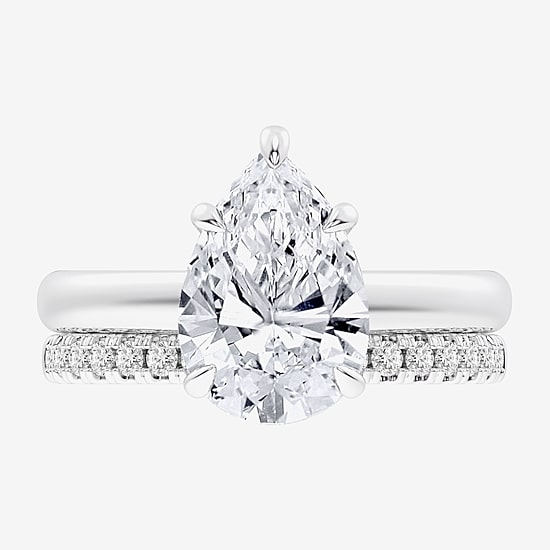(G-H / Vs2-Si1) Womens 3 1/2 CT. T.W Lab Grown White Diamond 14K Gold Pear Solitaire Bridal Set