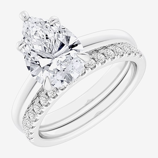 (G-H / Vs2-Si1) Womens 3 1/2 CT. T.W Lab Grown White Diamond 14K Gold Pear Solitaire Bridal Set