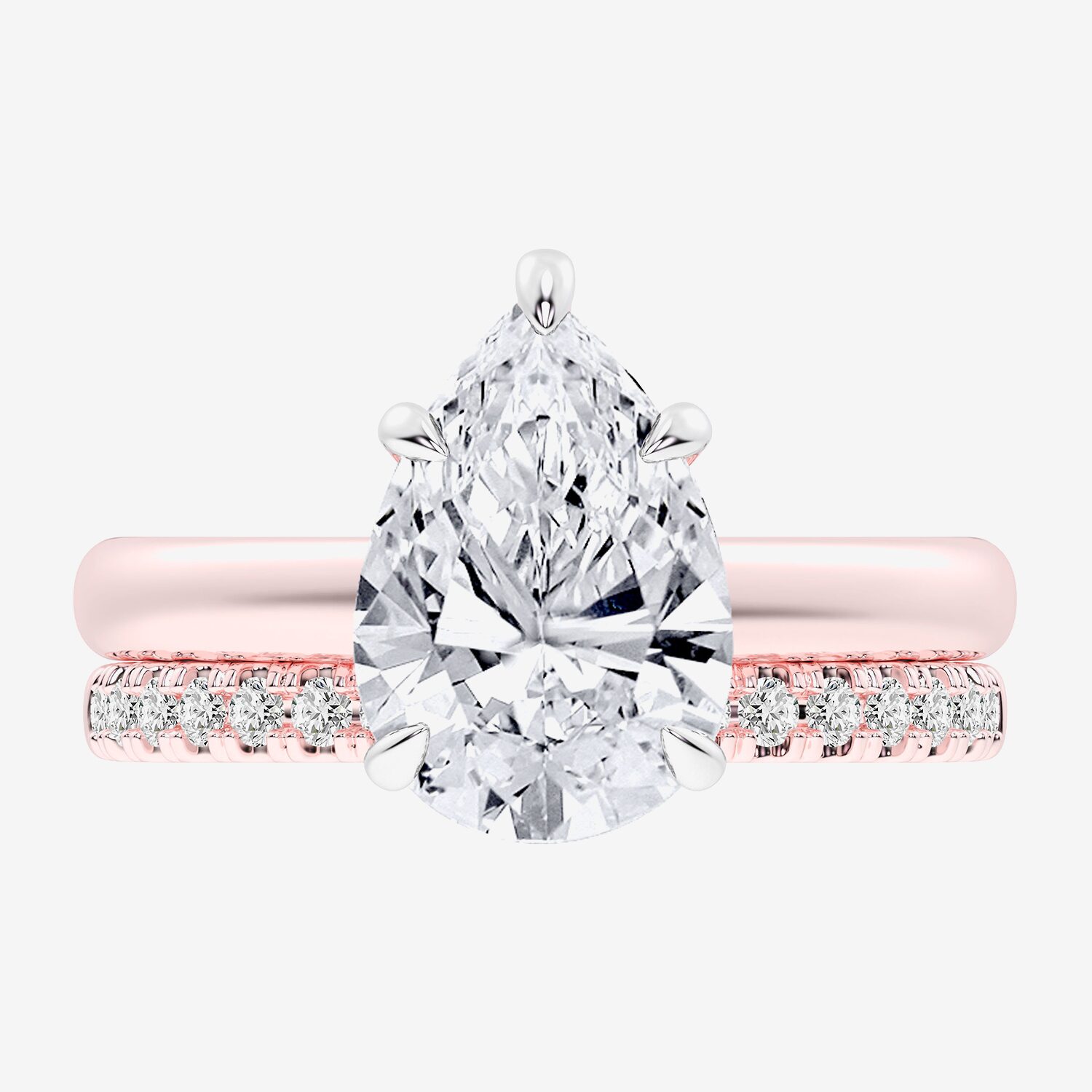 (G-H / Vs2-Si1) Womens 3 1/2 CT. T.W Lab Grown White Diamond 14K Gold Pear Solitaire Bridal Set