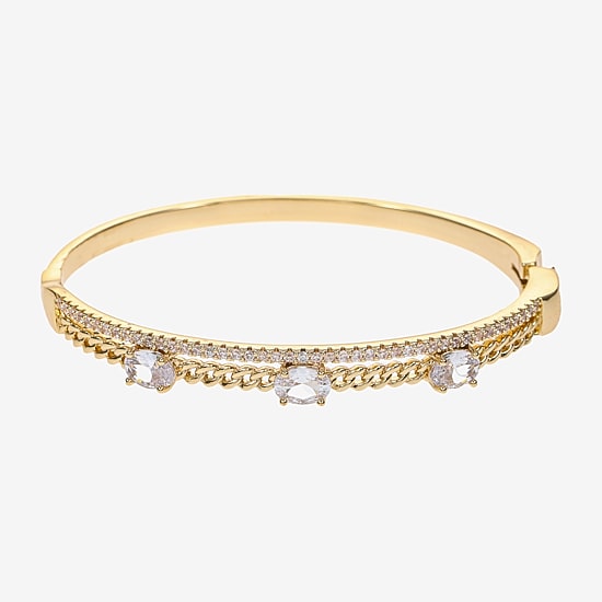 Sparkle Allure Womens Cubic Zirconia 14K Gold Over Brass Oval Round Bangle Bracelet