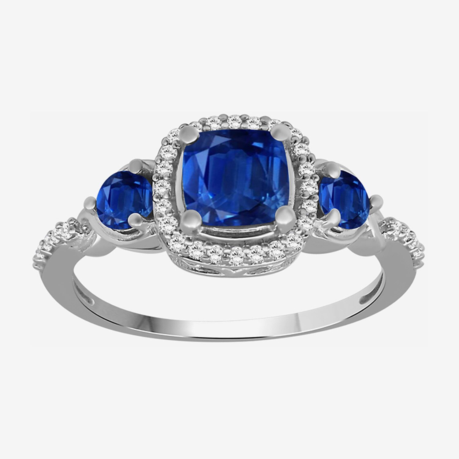 Womens Gemstone & 1/10 CT. T.W. Natural Diamond 10K Gold Round 3-Stone Cocktail Ring