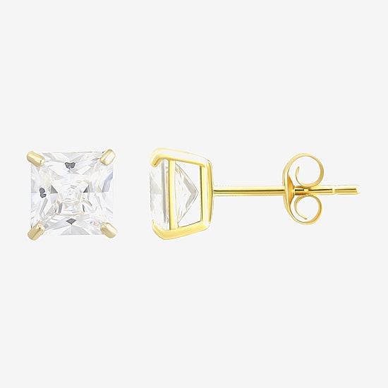 Princess-Cut Cubic Zirconia 10K Gold Stud Earrings